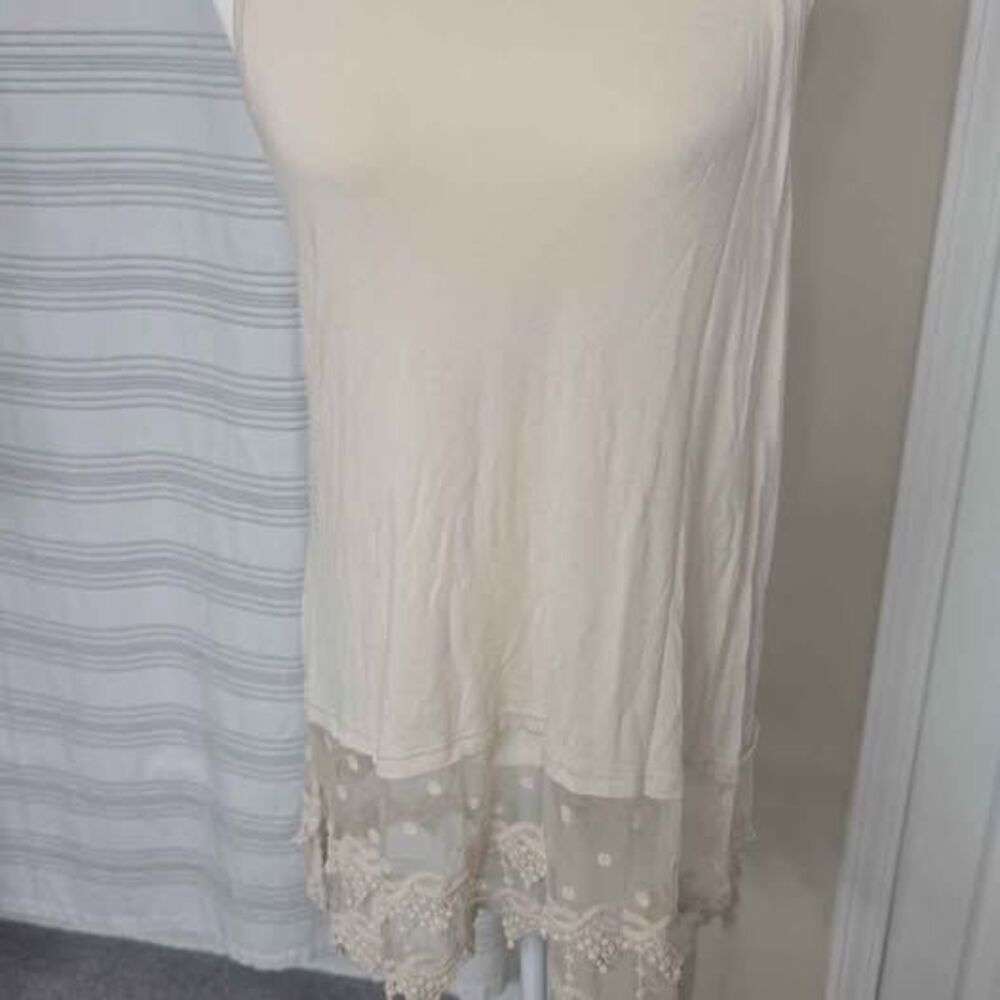 Kaktus Beige Lace Trim Sleeveless Tunic Top Size L
